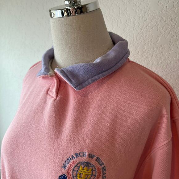 Vintage Y2K Pastel Collared Sweatshirt Royal Caribbean Cruise Wear size XL Pink - Picture 10 of 13